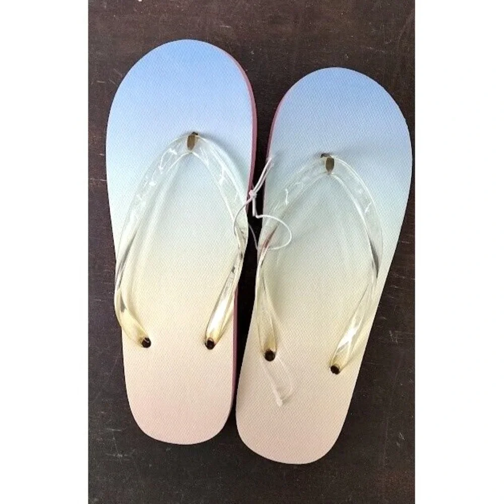 Cat and Jack Kids Girls XL 6 Flip Flops Rainbow‎ Ombre Clear Strap Beach Sandals